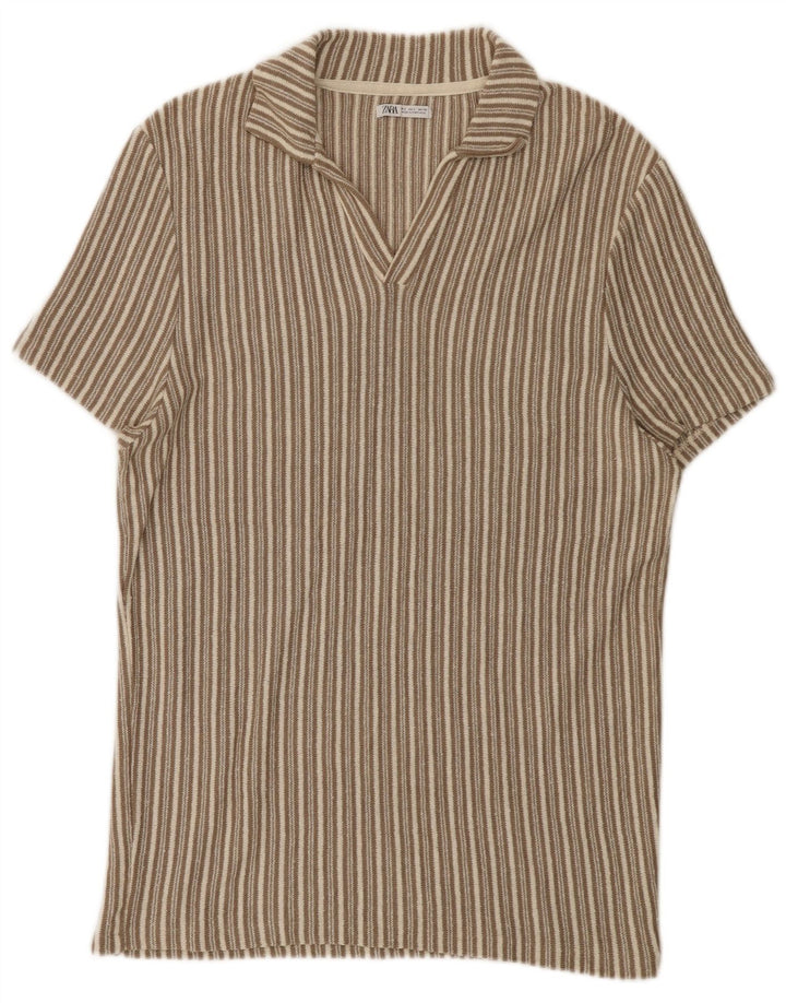Zara Polo Homme Large Beige Rayé