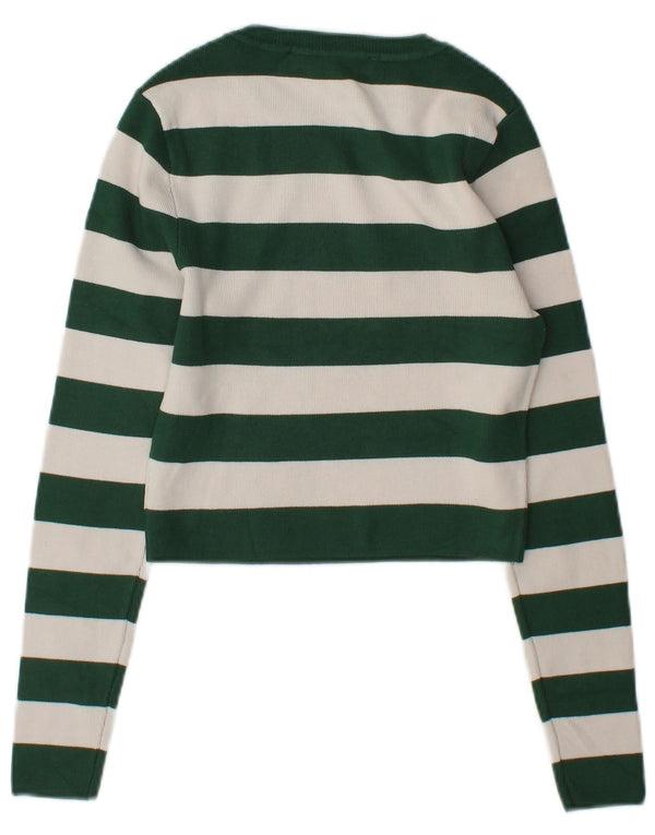 Zara Pull court à col bateau pour femme UK 12 Vert moyen rayé