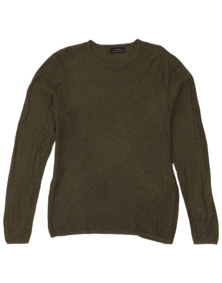 Zara Pull Col Ras Du Cou Homme Vert Moyen