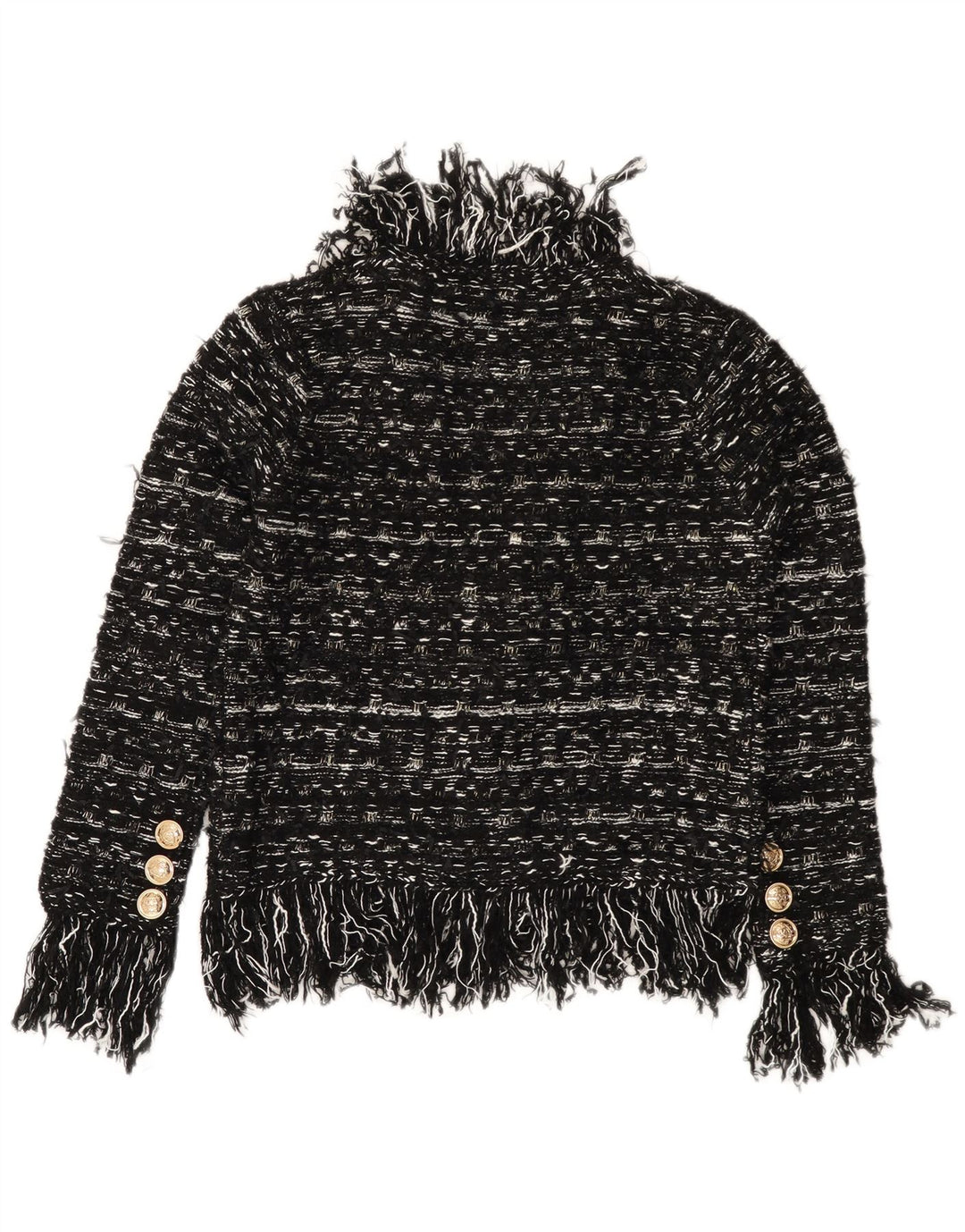 VINTAGE Femme Cardigan Pull UK 10 Petit Acrylique Rayé Noir