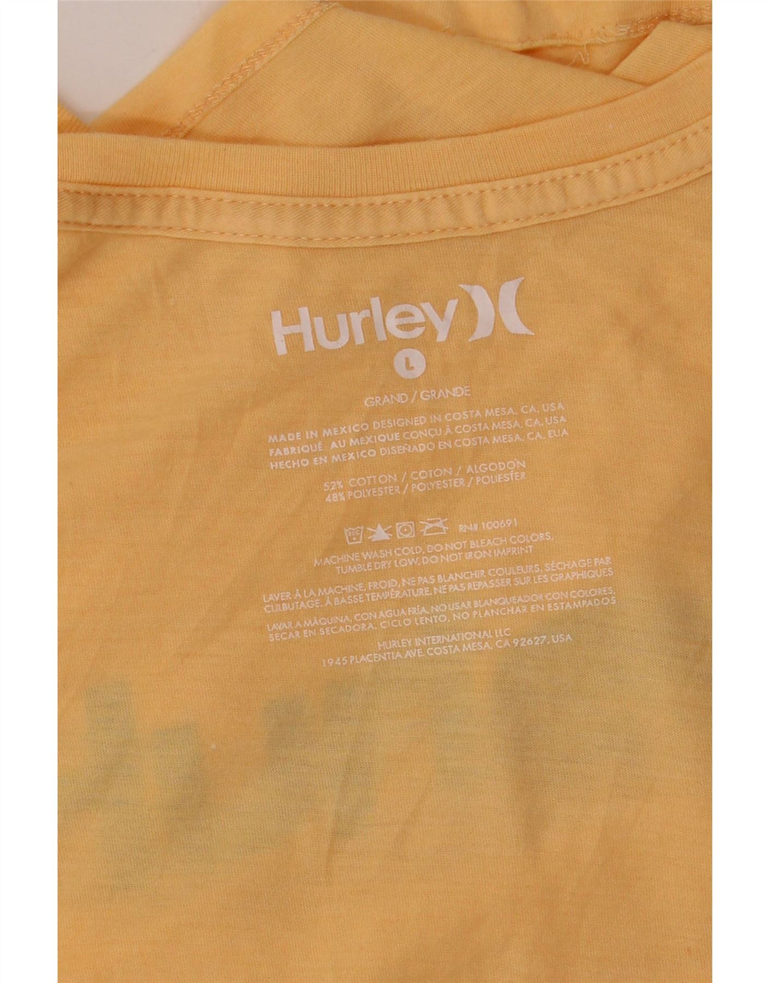HURLEY T-Shirt Graphique Homme Grand Jaune Coton