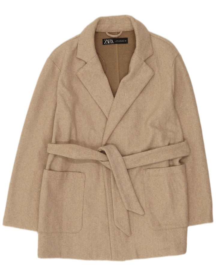 Zara Veste blazer surdimensionnée longue pour femme UK 6 XS Beige Polyester