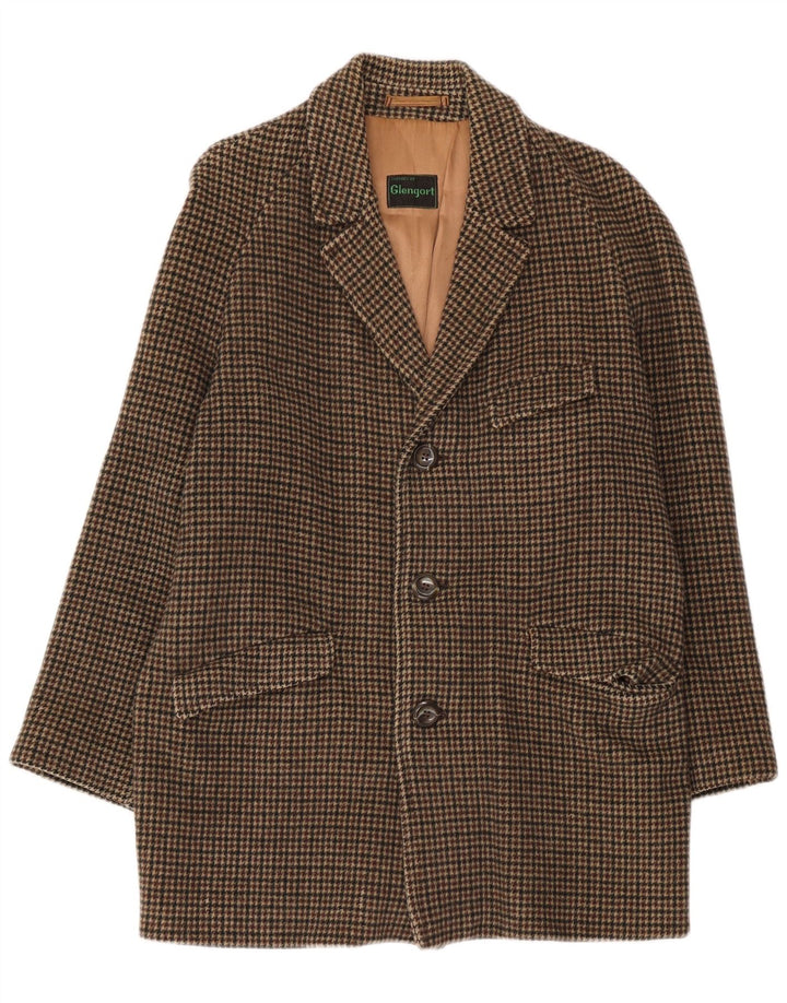 vintage Mens Overcoat UK 36 Petit pied-de-poule brun