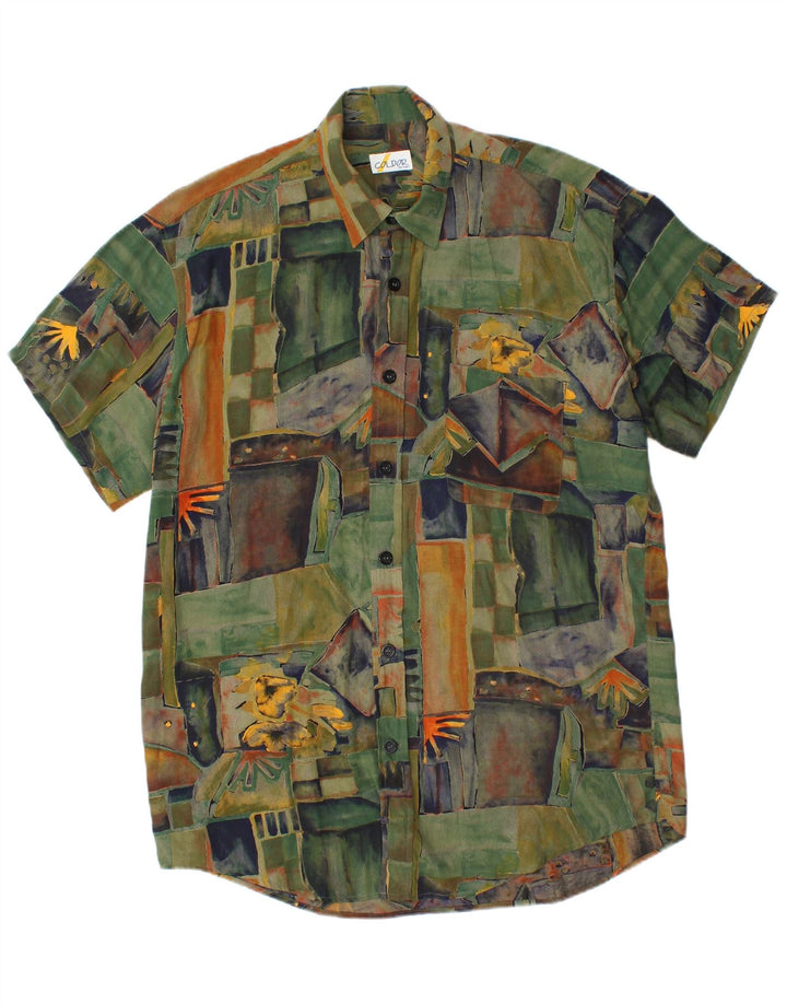 Coldor Chemise à manches courtes pour homme Taille 39/40 Viscose géométrique vert moyen