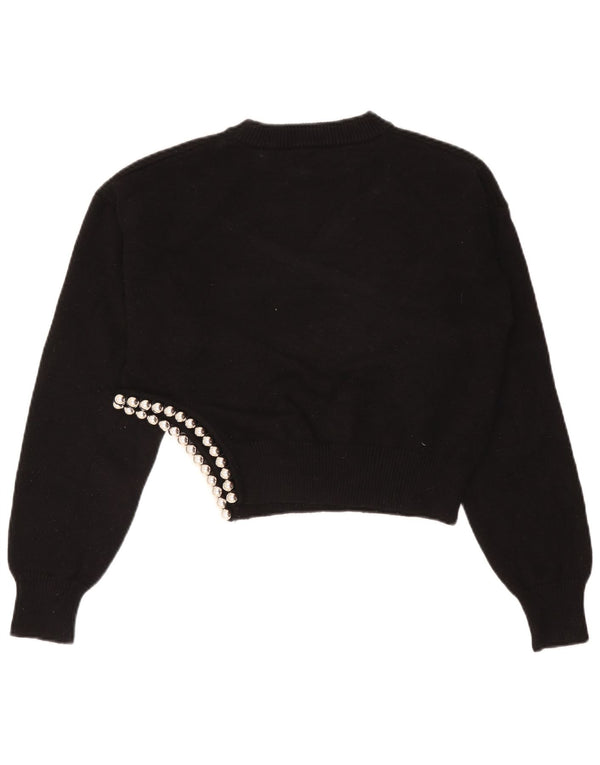 Zara Pull court surdimensionné à col rond pour femme UK 10 Petit Noir
