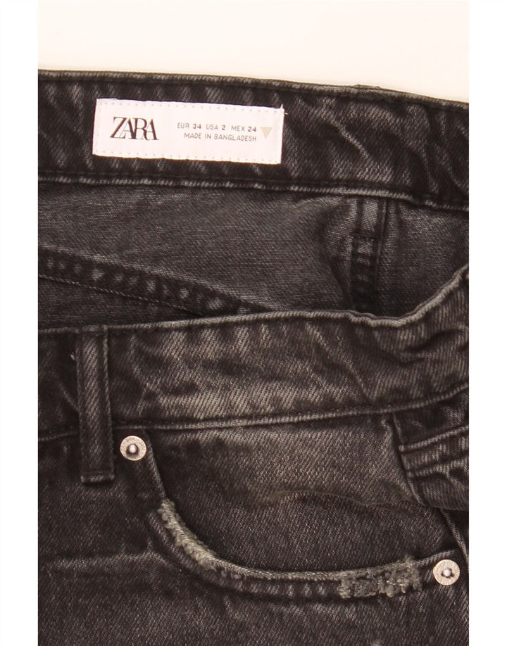 ZARA Short en jean vieilli pour femme EU 34 2XS W24 Noir