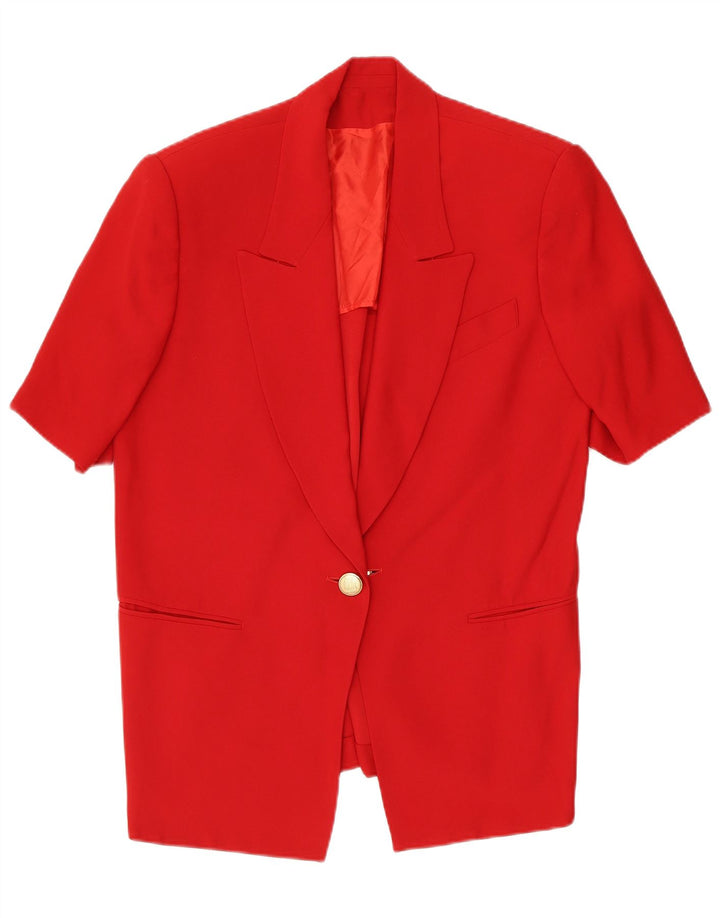 vintage Femmes 1 Bouton Manches Courtes Blazer Veste UK 14 Moyen Rouge