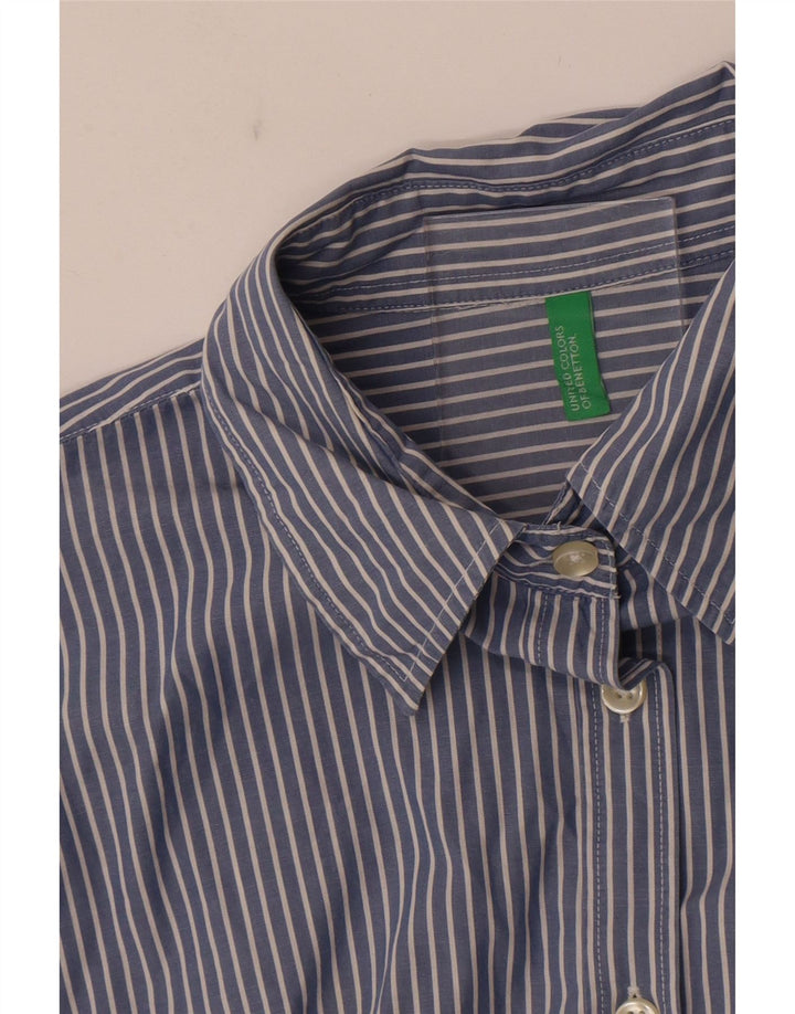 Benetton Chemise Femme UK 14 Bleu Moyen Rayure Fine