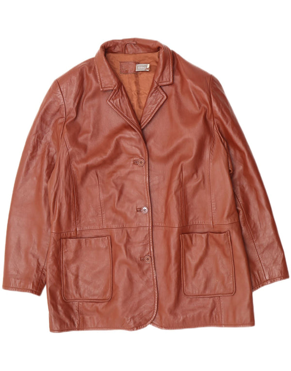 Classics Veste blazer en cuir à 3 boutons pour femme UK 26 5XL Cuir marron