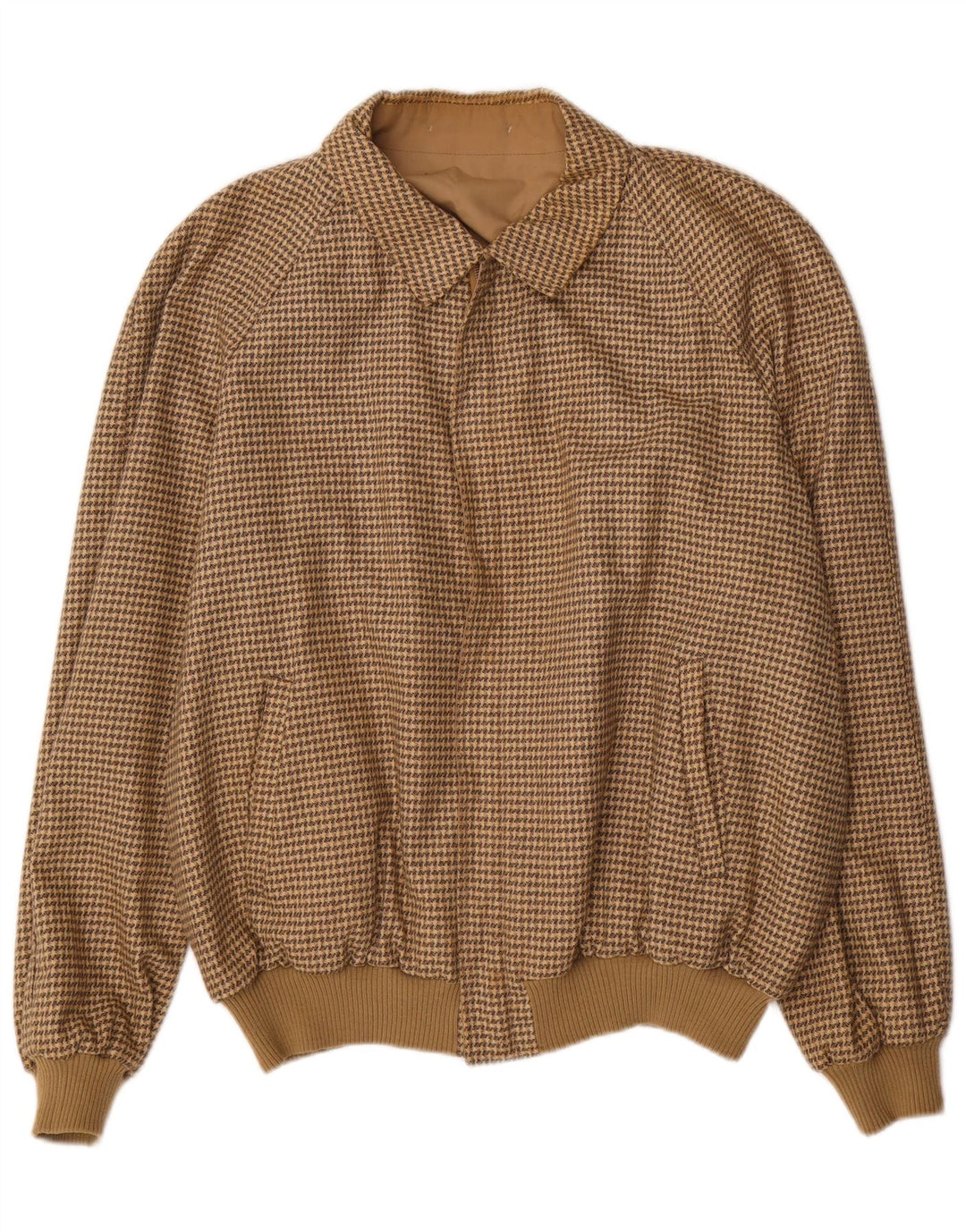 vintage Mens Réversible Bomber Jacket IT 58 4XL Marron Pied-de-poule