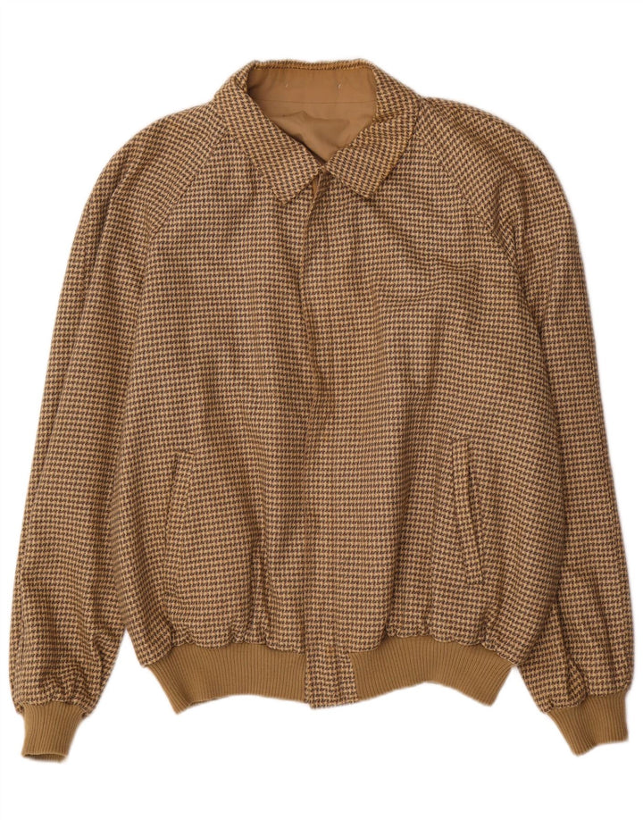 vintage Mens Réversible Bomber Jacket IT 58 4XL Marron Pied-de-poule
