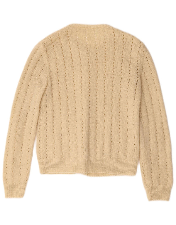 vintage Femme Cardigan Pull UK 10 Petit Beige