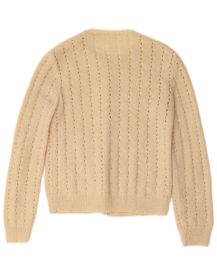 vintage Femme Cardigan Pull UK 10 Petit Beige