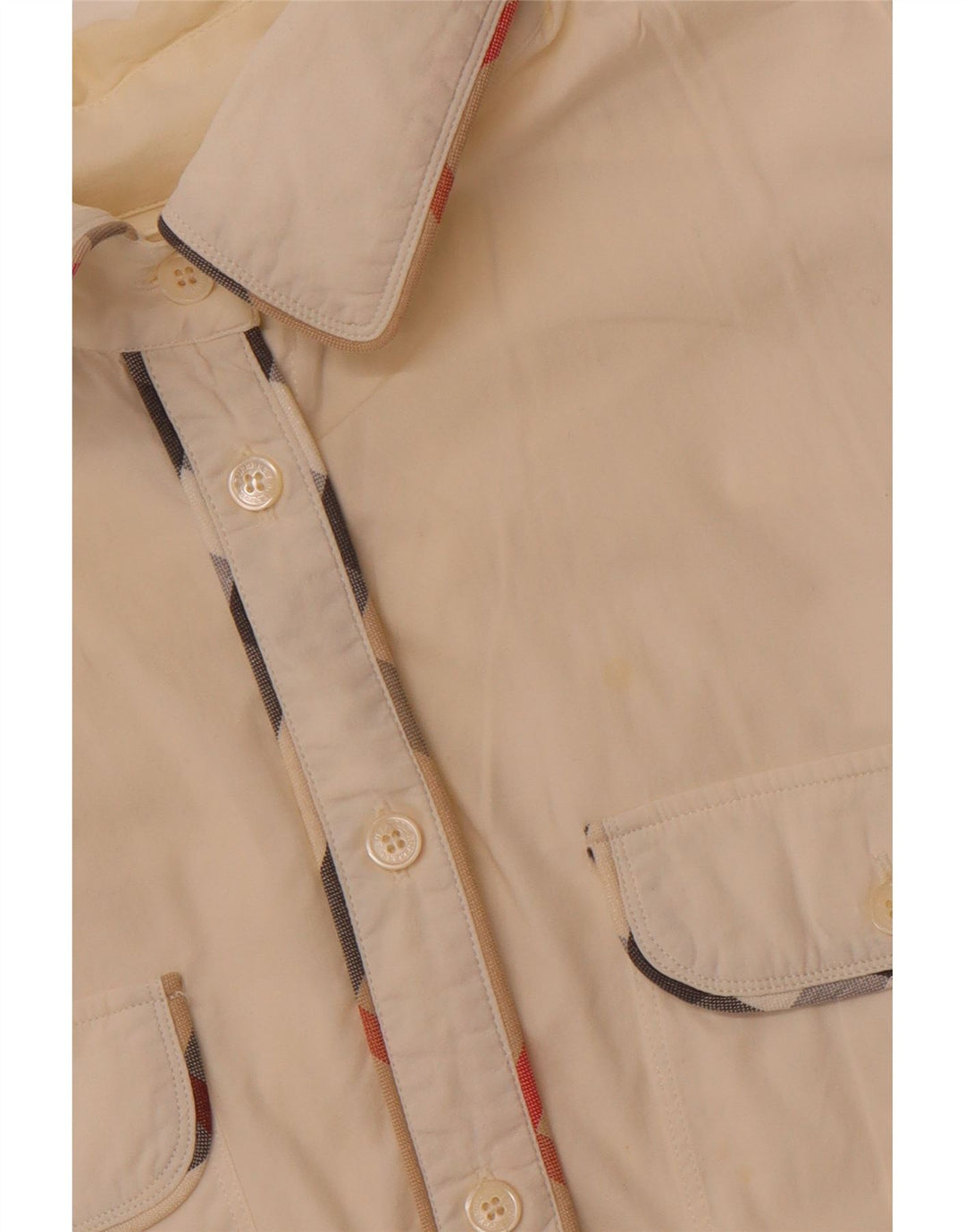 BURBERRY Chemise militaire sans manches pour femme UK 14 Grand coton blanc cassé