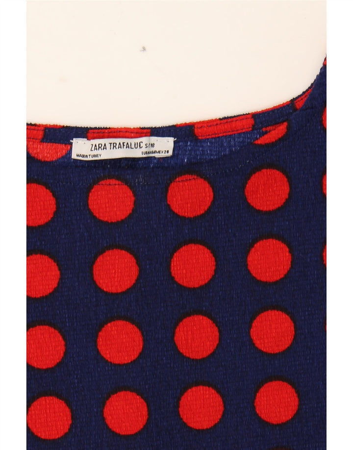 ZARA Womens Long Sleeve Basic Dress UK 10 Small Navy Blue Polka Dot Retro Vintage Zara and Second-Hand Zara from Messina Hembry 