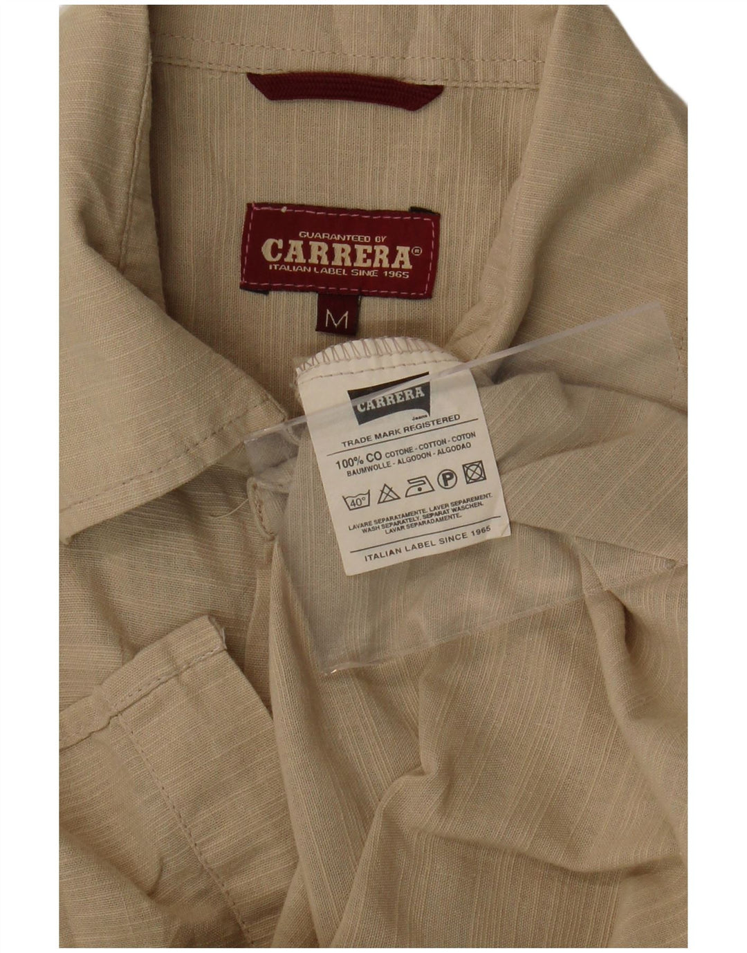CARRERA Chemise à Manches Courtes Homme Beige Moyen à Fines Rayures en Coton