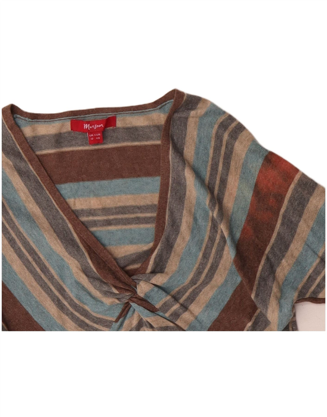 MONSOON Pull col en V pour femme UK 12 Medium Multicolore Rayé
