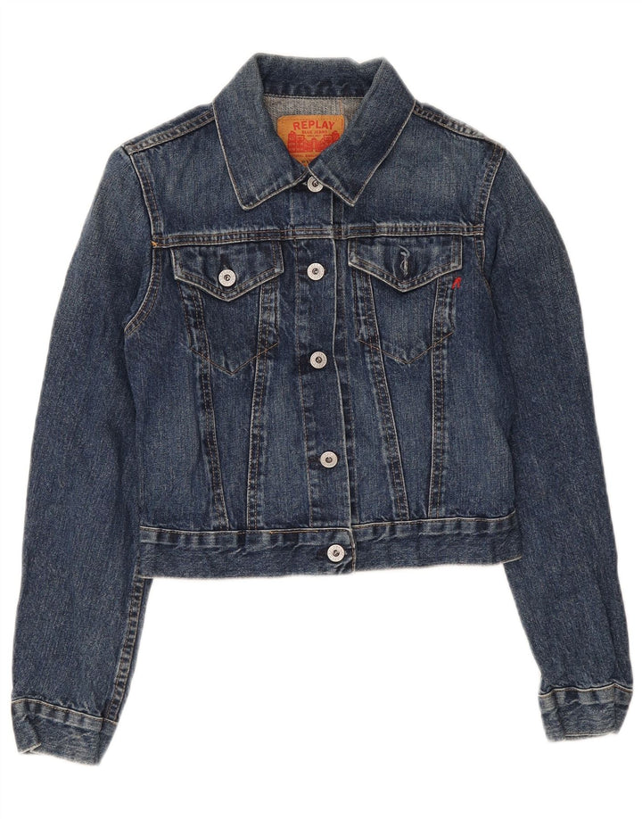 Replay Veste en jean courte pour femme UK 8 Small Bleu Coton