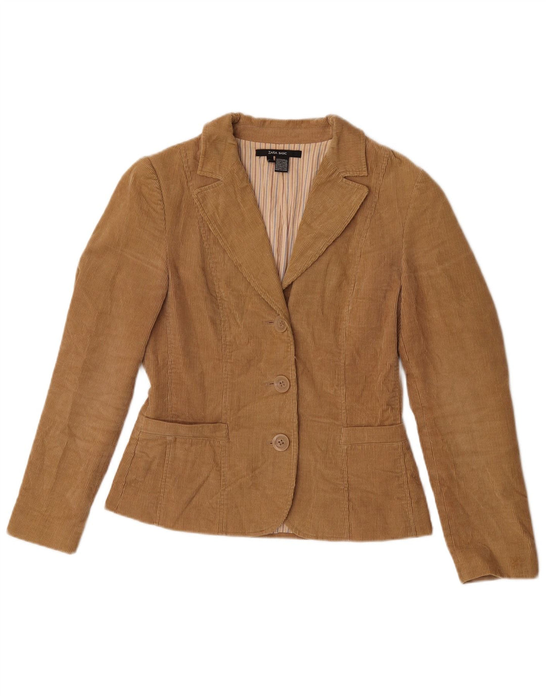 Zara Veste blazer en velours côtelé à 3 boutons pour femme UK 12 en coton marron moyen
