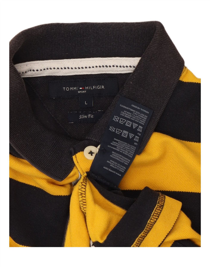 TOMMY HILFIGER Polo Slim Fit Homme Large Jaune Rayé Coton