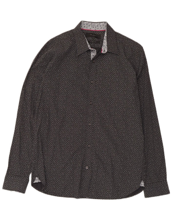 Ted Baker Chemise ajustée à motif abstrait pour homme Taille 15 1/2 Noir moyen