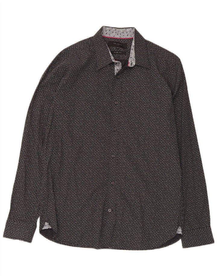 Ted Baker Chemise ajustée à motif abstrait pour homme Taille 15 1/2 Noir moyen