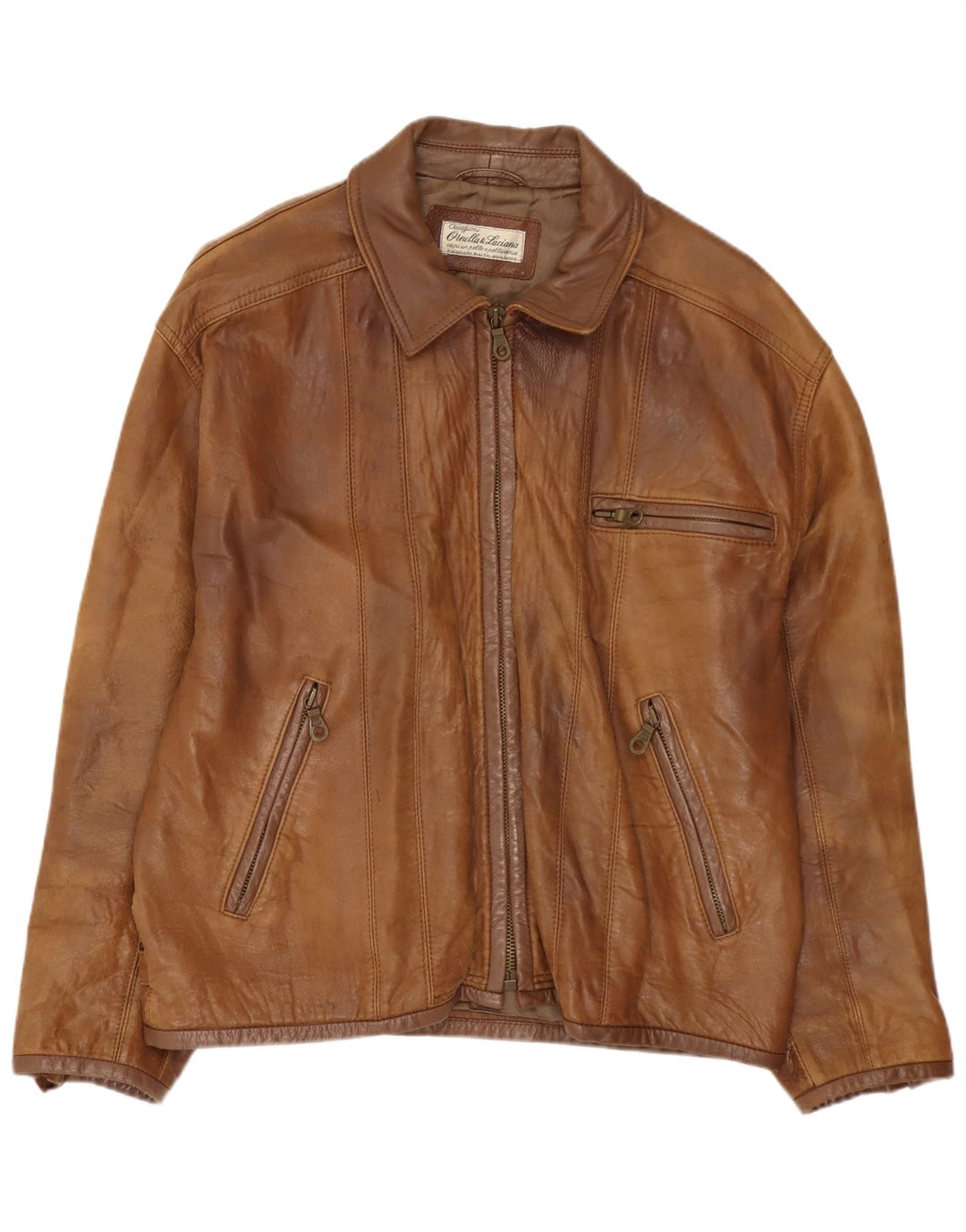 VINTAGE Veste en cuir homme UK 42 XL Marron