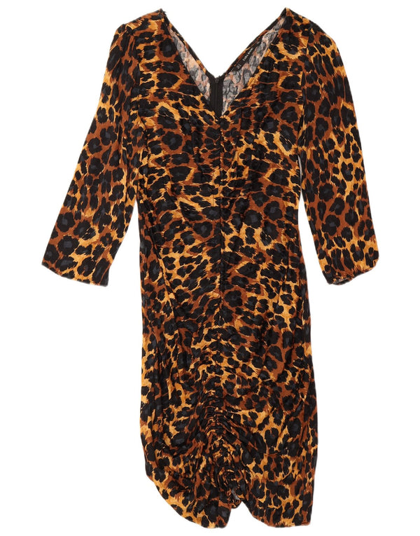 Zara Robe moulante à manches 3/4 pour femme UK 10 Petit imprimé animal marron