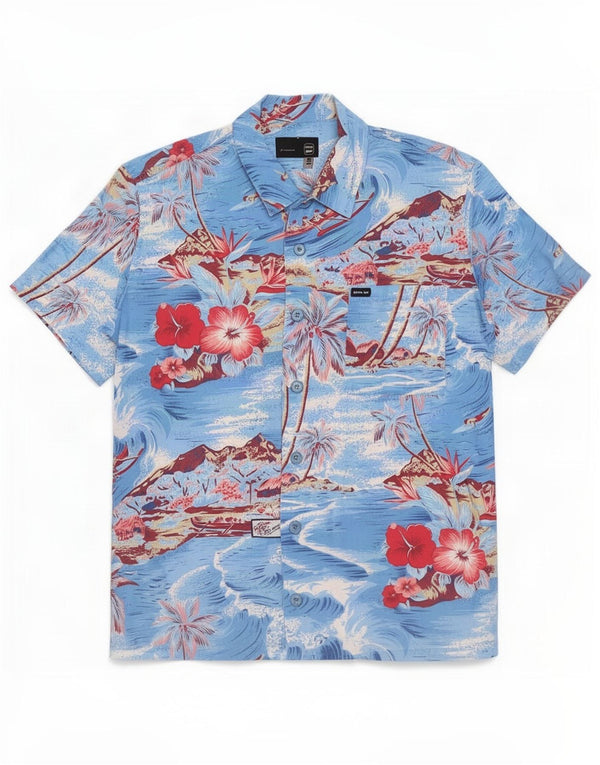 Gas Chemise hawaïenne à manches courtes pour homme Petit motif floral bleu