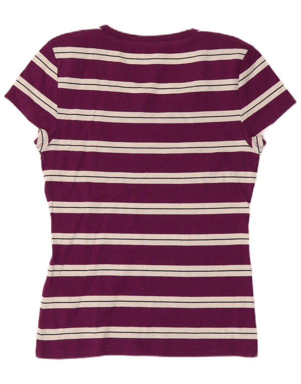 Tommy Hilfiger T-Shirt Femme Top UK 14 Grand Violet Rayé Coton