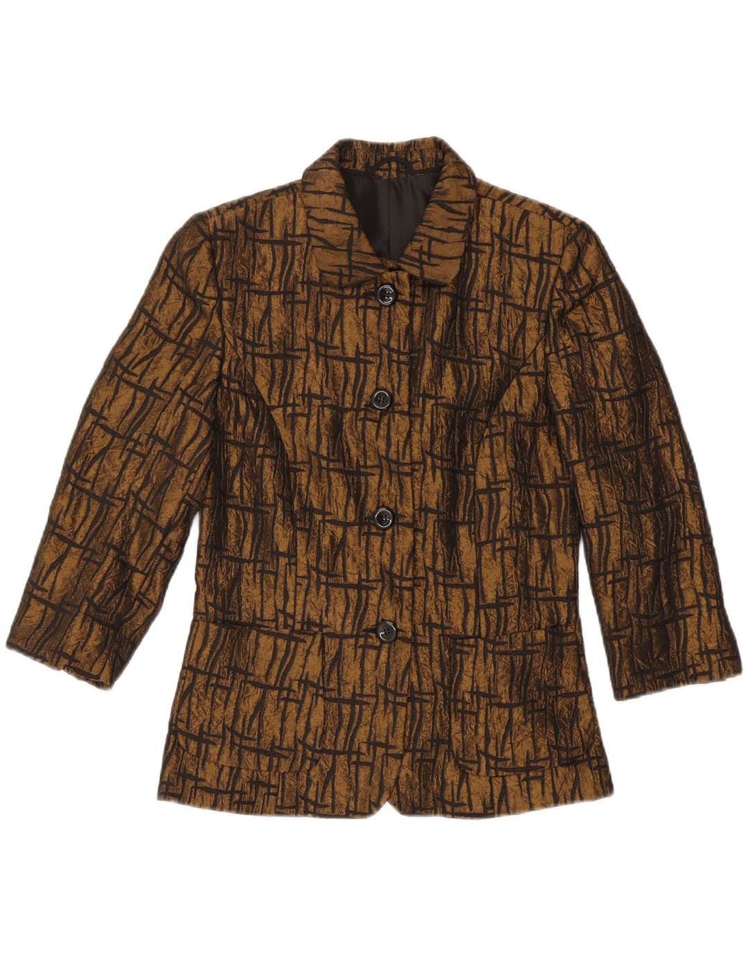 VINTAGE Femme 3/4 Manches Blazer Veste UK 10 Petit Marron Géométrique