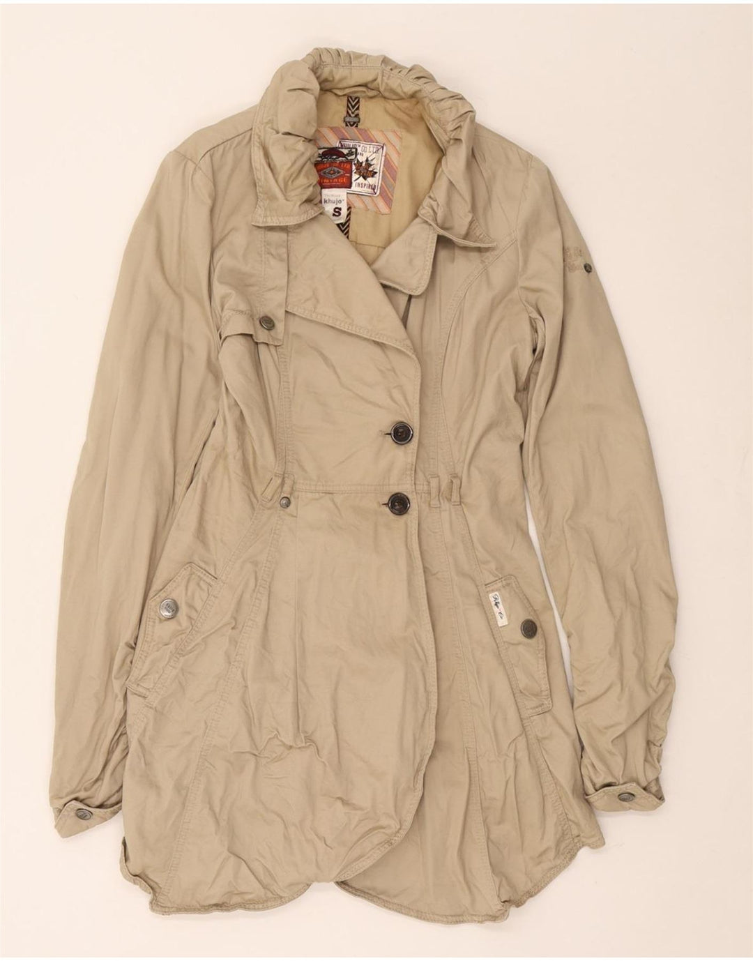 KHUJO Trench Coat Femme UK 10 Petit Coton Beige