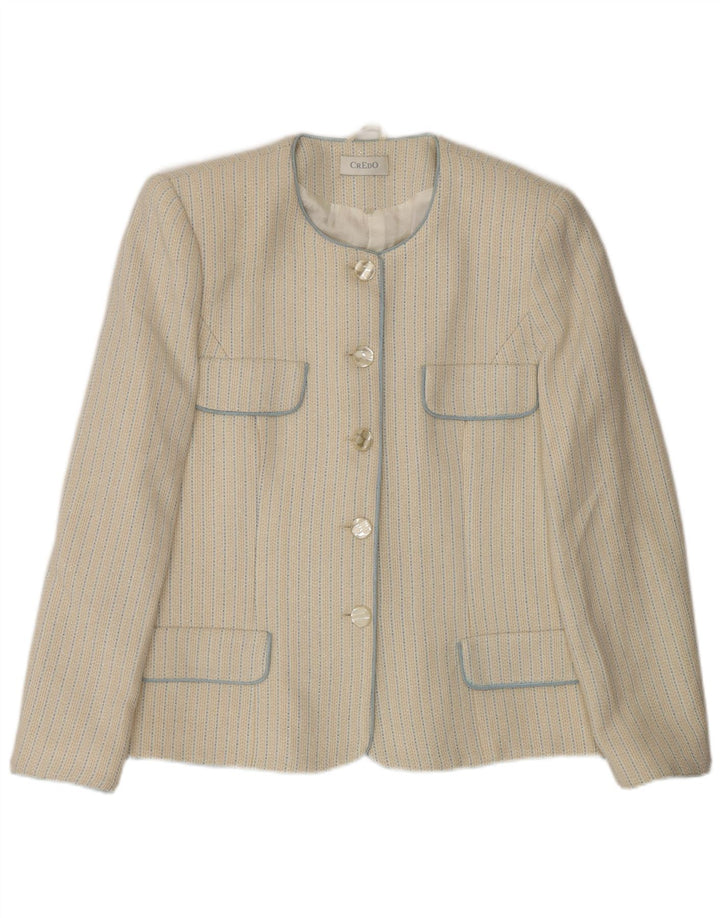 vintage Femme 5 Bouton Blazer Veste IT 48 XL Off White Rayé