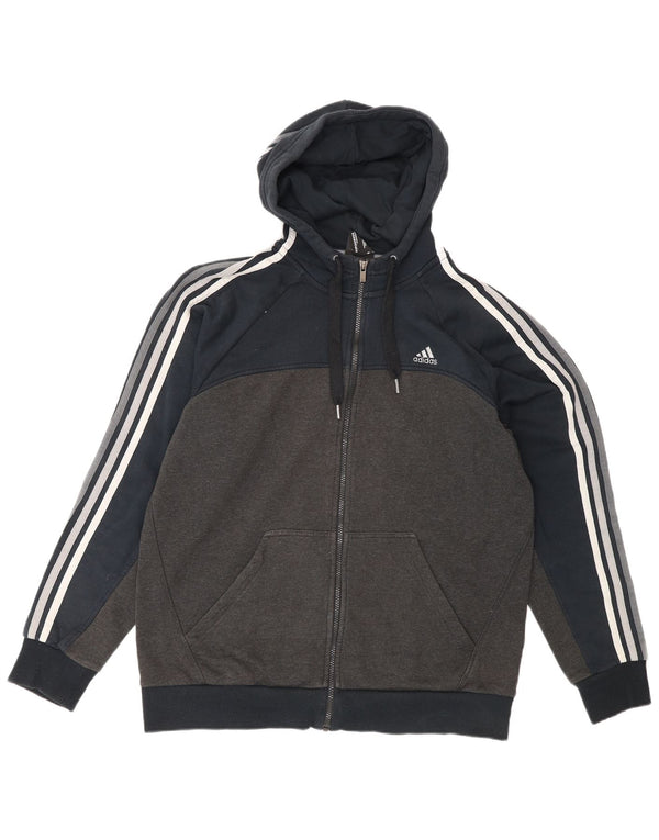 Adidas Pull à capuche zippé pour homme Grand coton color block gris