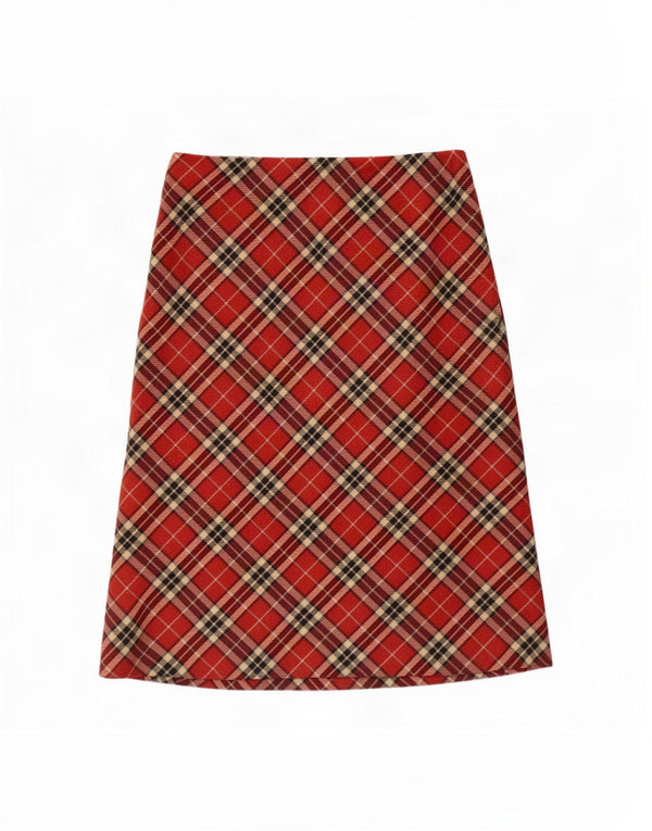 jupe midi femme vintage IT 46 Large W32 Laine Vierge à carreaux rouges