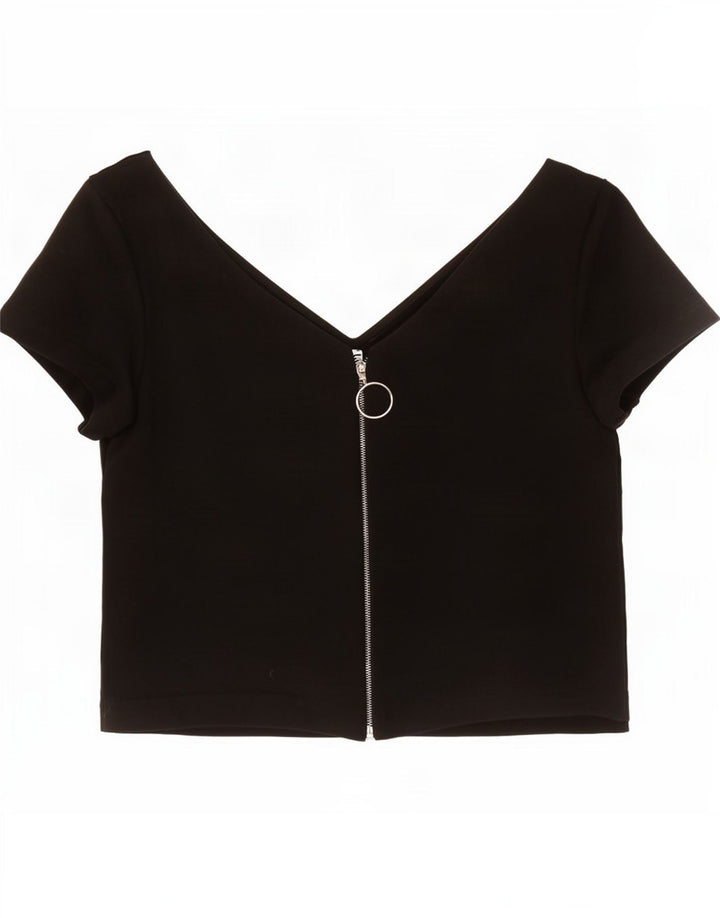 Zara Femme Crop Top UK 44 Large Noir Polyester