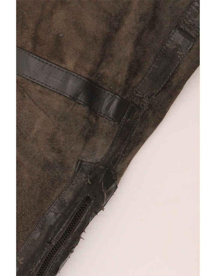 Zara Veste de motard en daim pour homme UK 40 Large Kaki