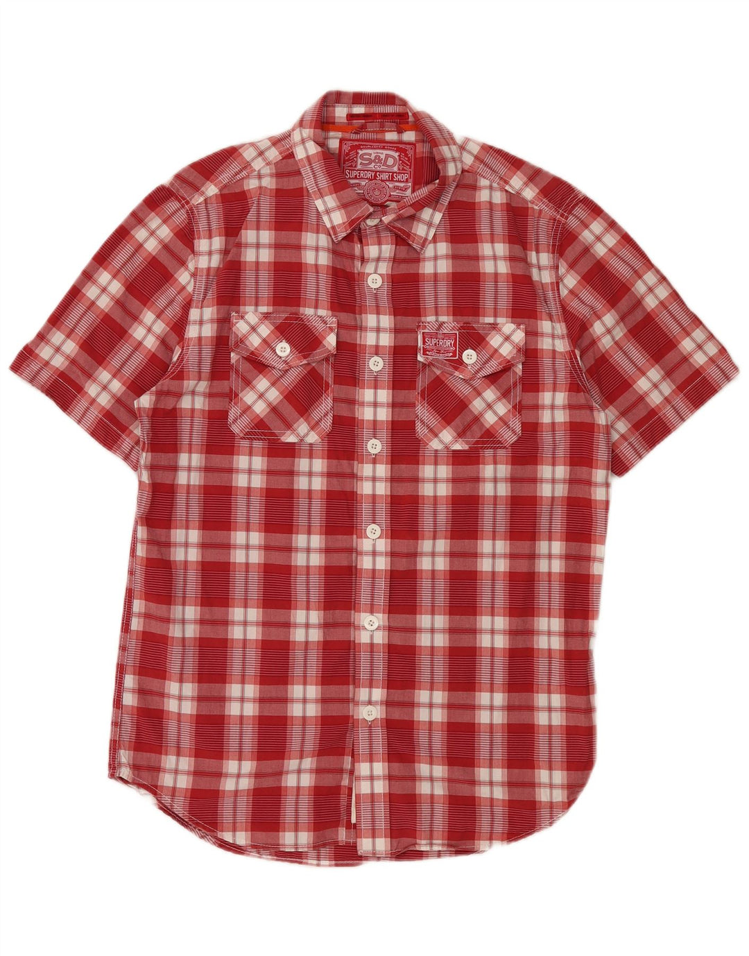 SUPERDRY Chemise à Manches Courtes Homme Grand Carreau Rouge Coton