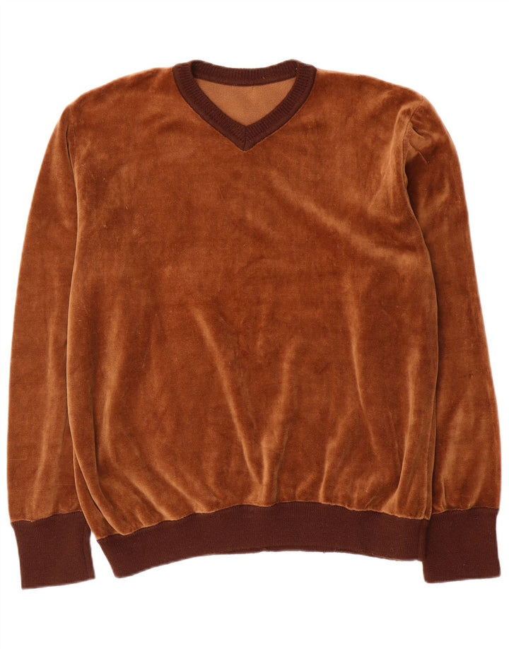 vintage Mens Velour Sweatshirt Jumper Grand Brun
