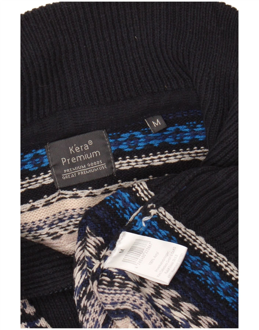 VINTAGE Pull col zippé pour homme en acrylique rayé multicolore moyen