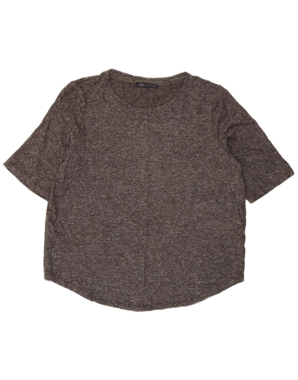 Marks & Spencer Womens T-Shirt Top UK 14 Large Grey Flecked Viscose