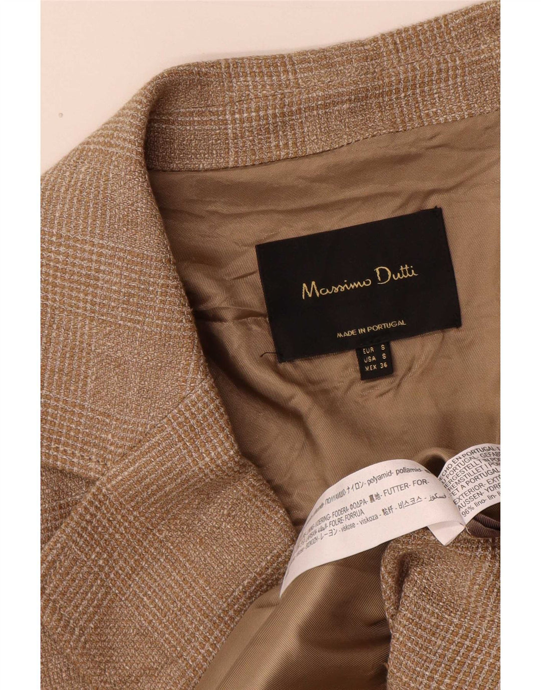 Massimo Dutti Manteau croisé à manches 3/4 pour homme UK 36 Petit carreaux marron