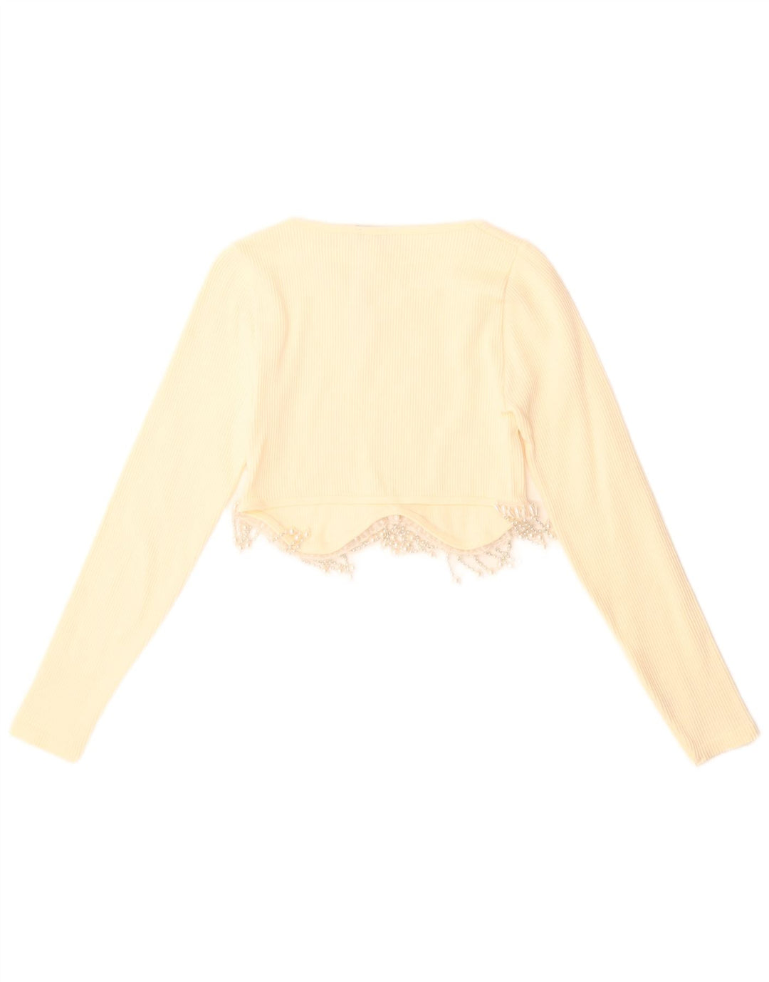 Zara Femme Crop Top Manches Longues UK 4 XS Jaune Polyamide