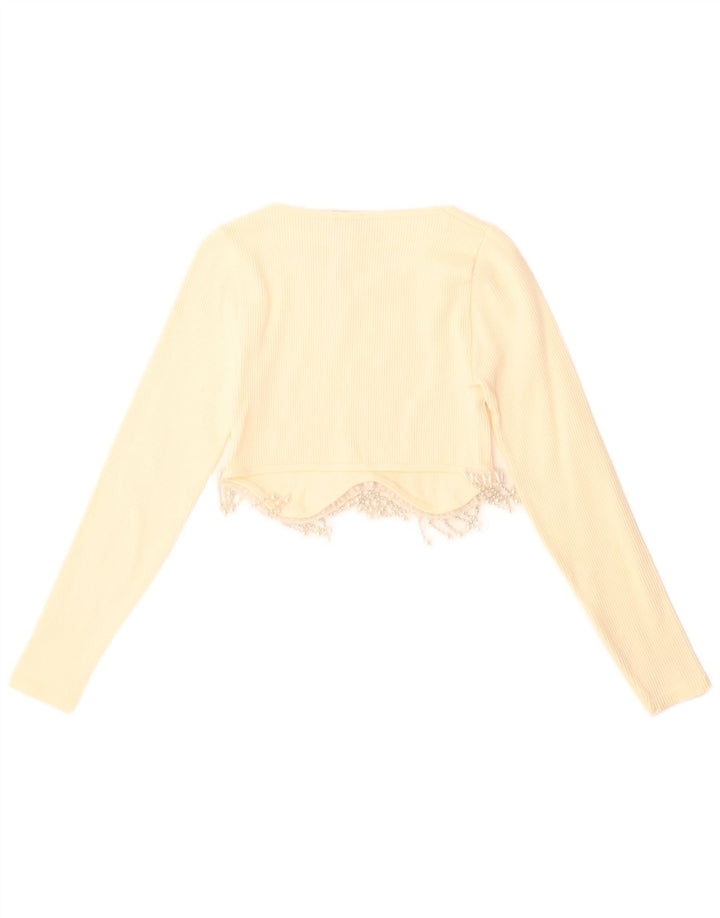 Zara Femme Crop Top Manches Longues UK 4 XS Jaune Polyamide