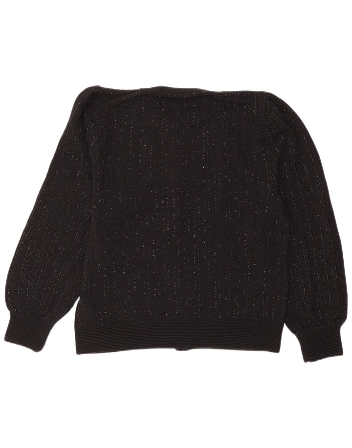 vintage Femme Cardigan Pull IT 46 Grande laine rayée grise