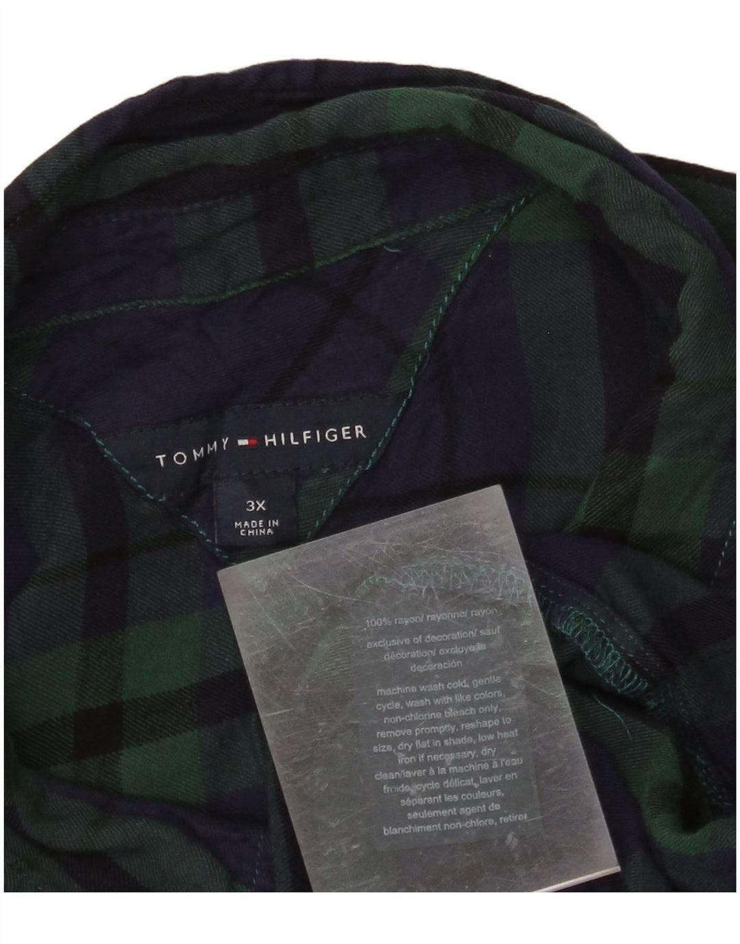 TOMMY HILFIGER Chemise en flanelle pour femme UK 22 3XL Rayonne à carreaux vert