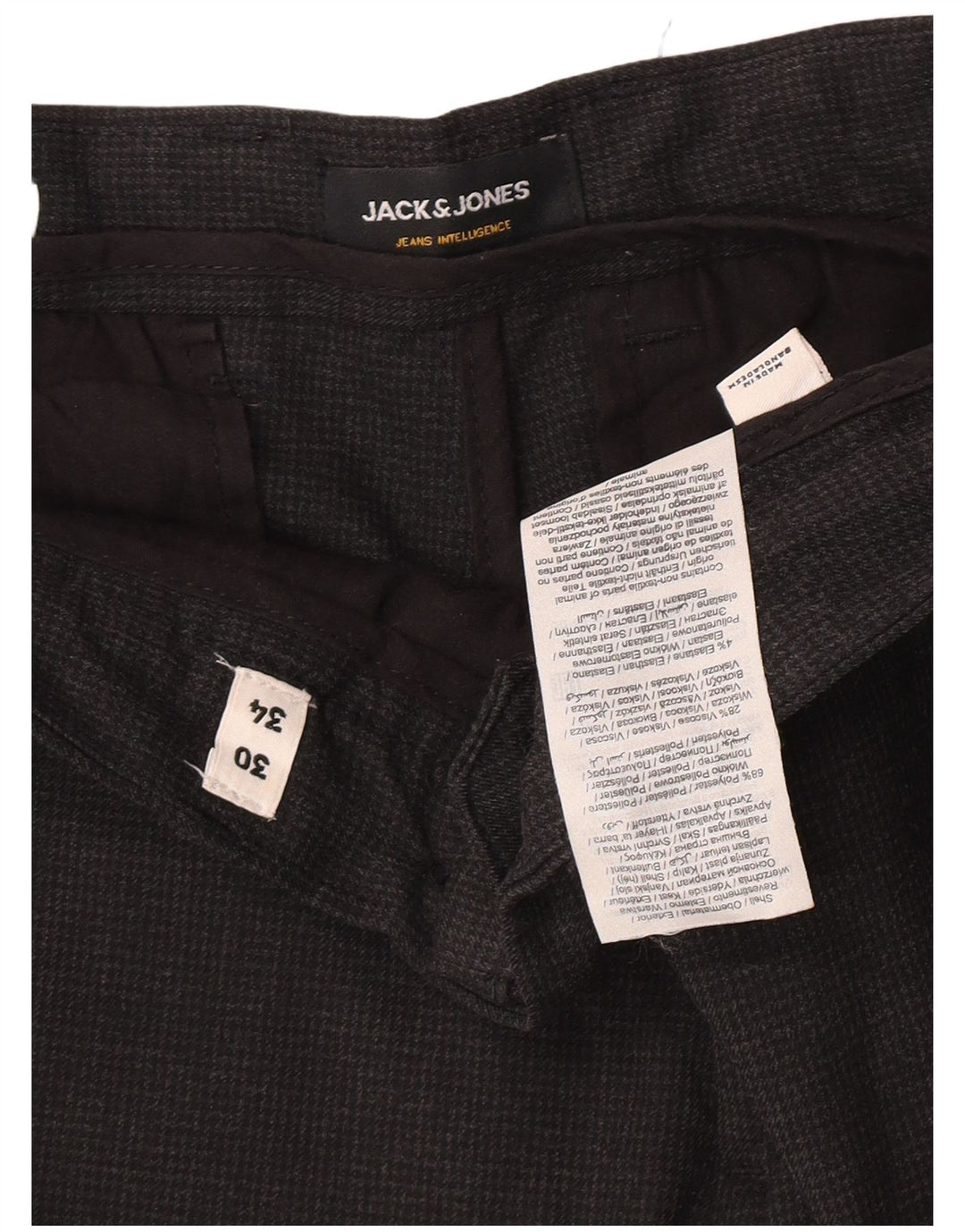 Jack & Jones Pantalon de Costume Slim Homme W30 L32 Gris Pied-de-Poule Polyester
