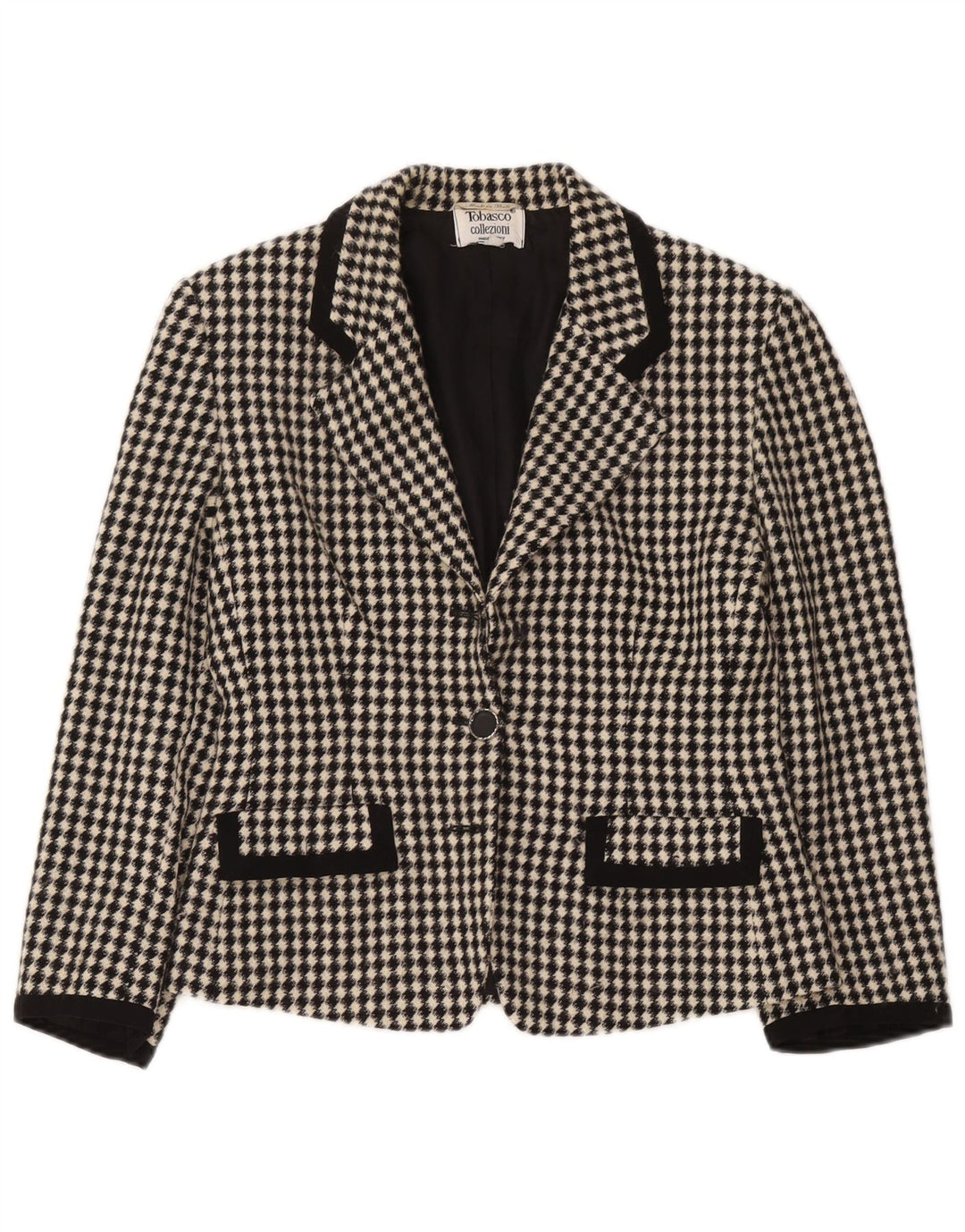 Tabasco Veste Blazer Femme UK 12 Laine Vierge Géométrique Noir Moyen