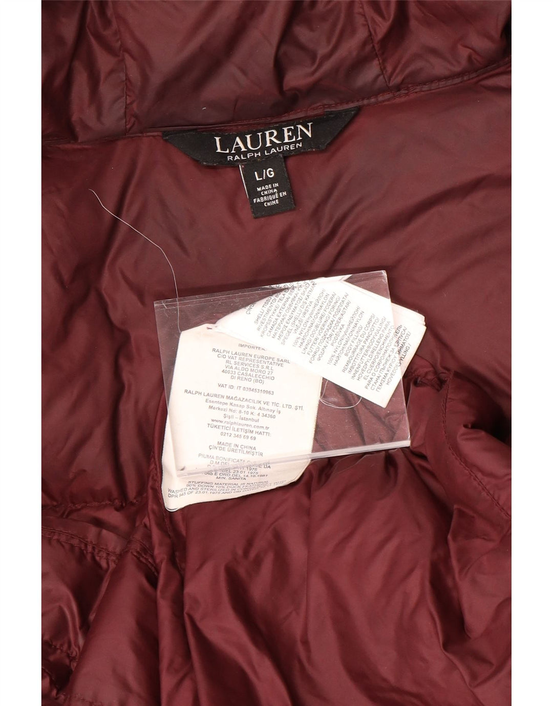 RALPH LAUREN Veste matelassée à capuche coupe ample pour femme UK 16 Large Bordeaux
