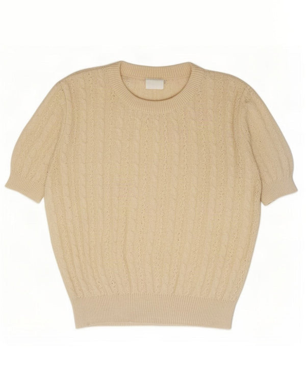 vintage Femmes Manches Courtes Crew Neck Jumper Pull UK 16 Grand Blanc Cassé